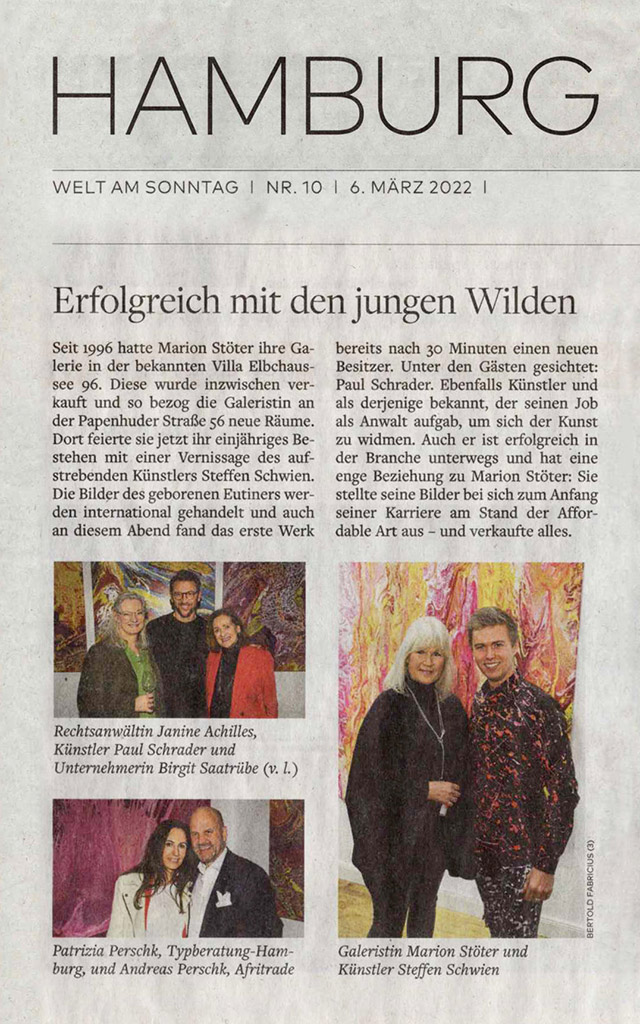 Artikel zur Galerie Marion Stöter in der Hamburg Welt am Sonntag vom 06.03.2022