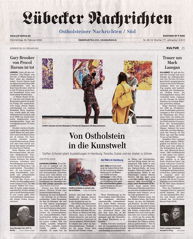 Artikel zur Galerie Marion Stöter in den Lübecker Nachrichten vom 24.02.2022