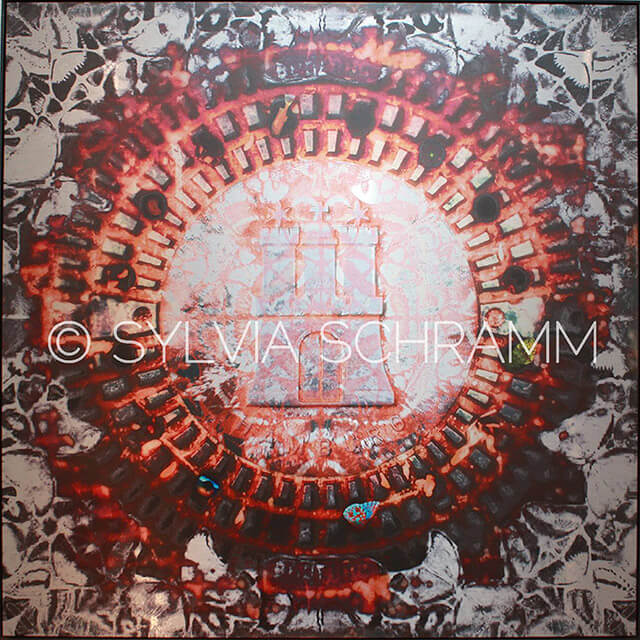 Sylvia Schramm, Stormdrain, 2016, Digital Painting on Metal Iron frame, 97 x 97cm, Unikat