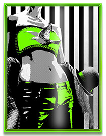 Sylvia Schramm - Woman with Melon, acrylic glass frame color green